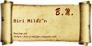 Biri Milán névjegykártya